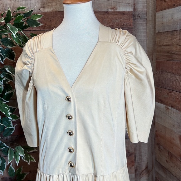 REBECCA TAYLOR Vintage 80’s Inspired Buttercream 1/2 Sleeve Faille Dress - Picture 2 of 16